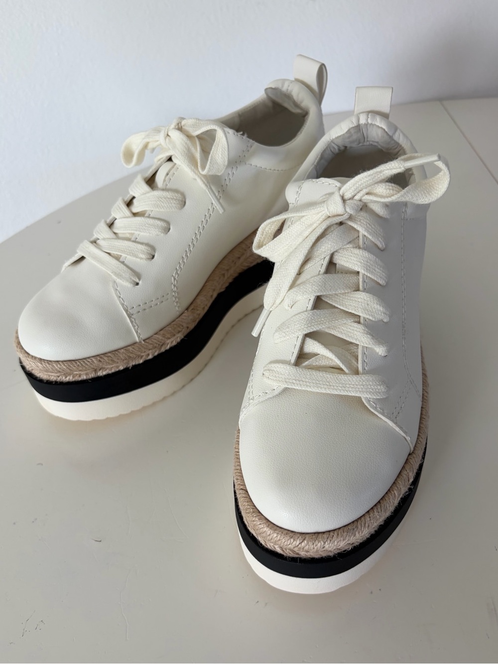Steve Madden White Lace-Up Jute Espadrille Platform Sneakers Size 6.5
